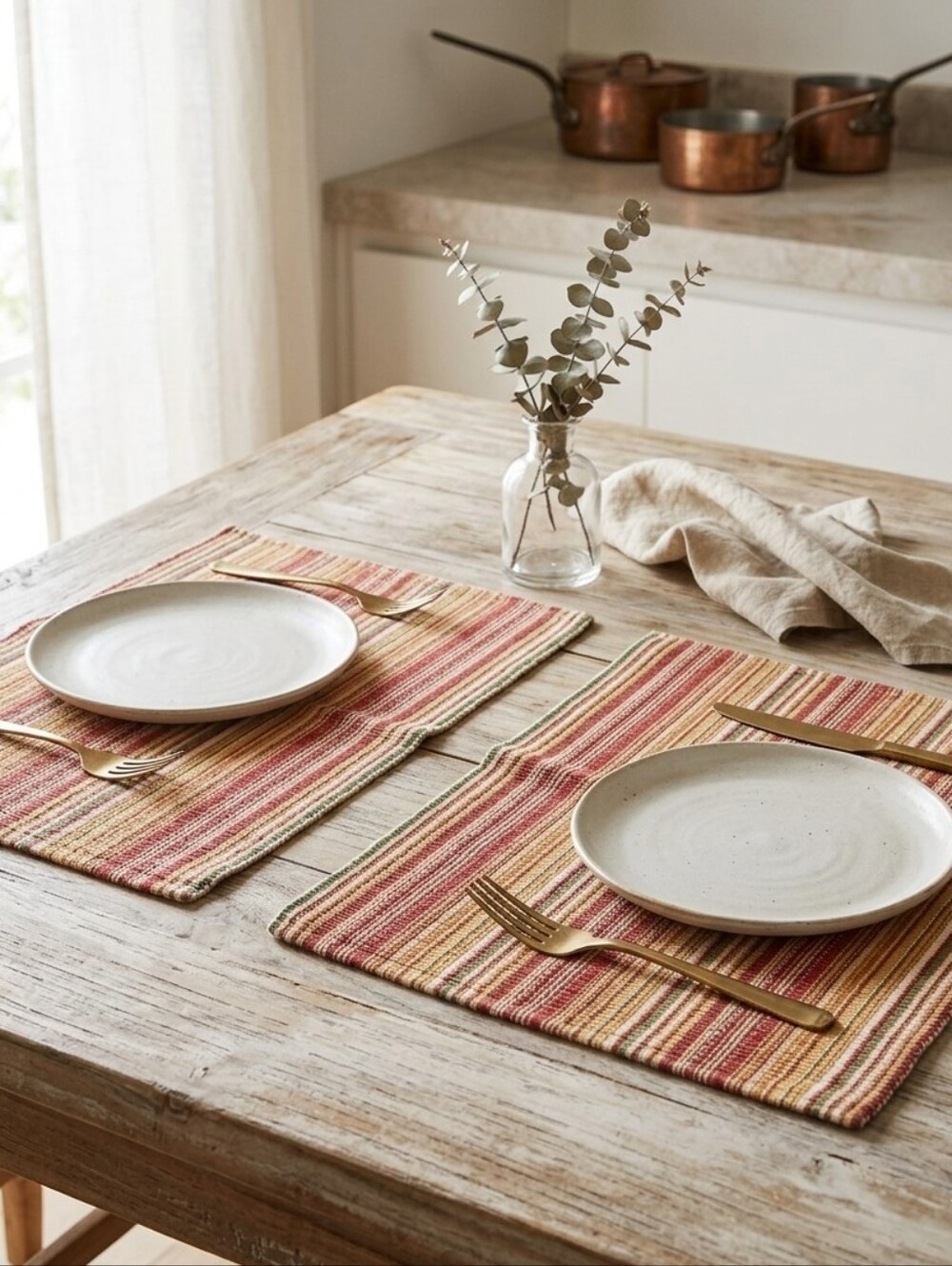 Striped Woven Cotton Placemats Set of 4 Boho Eclectic Rustic Cottage